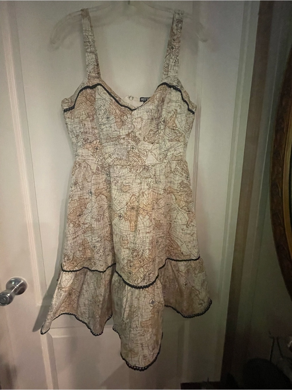 Hot Topic Map-Print High-Low Dress in White with Black Trim